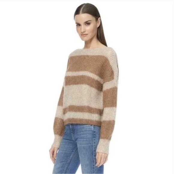 360Sweater Alpaca Blend Tan Gold Metallic Striped Pullover Sweater Size S NWT - Picture 1 of 6